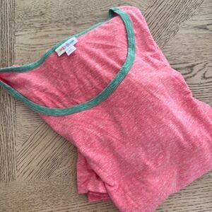 LuLaRoe Nicole Dress‎ Women's XS Pink Heathered Fit Flare 3/4 Sleeve Green Trim